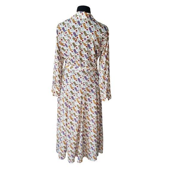 Sandro Cowboy Boot Print Belted Midi Shirt Dress Bootseen Western Cowgirl - Picture 9 of 16